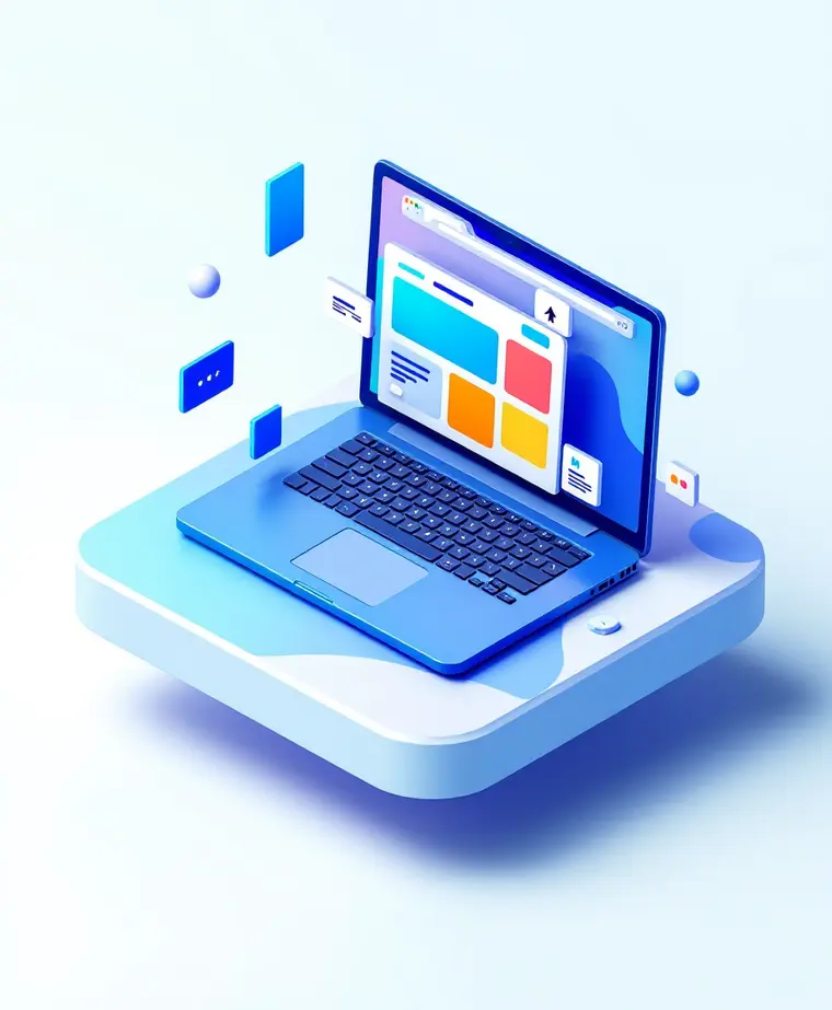 Illustration of a laptop showing a website layout