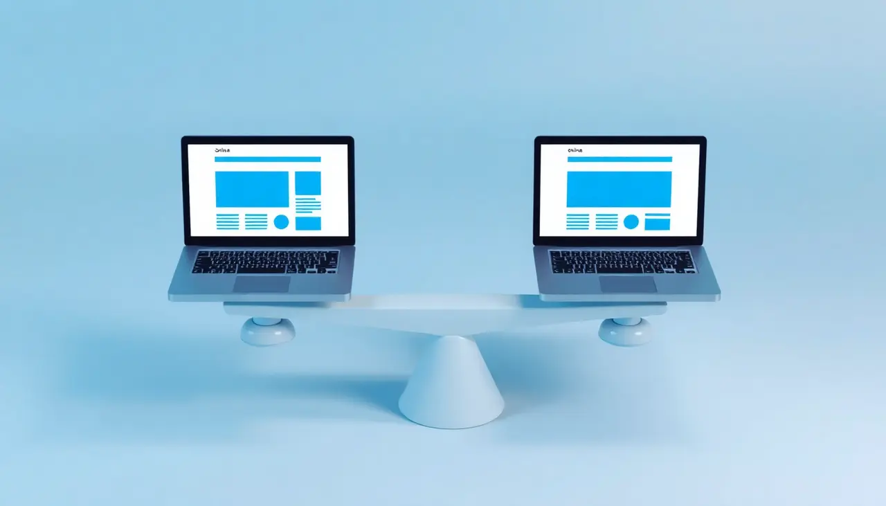 Illustration of two online stores on a balance scale